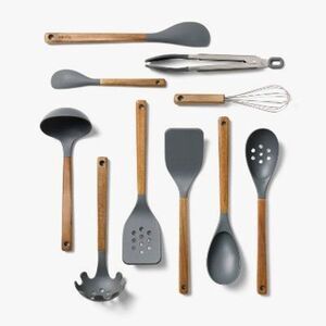 Open Box - Figmint - 10pc Wood/Nylon Kitchen Utensil Set Gray - Figmint Gray